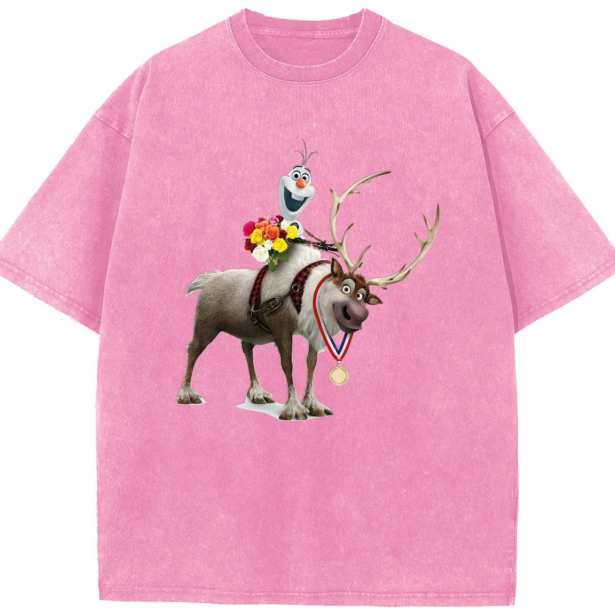 （画像用） アナと雪の女王 アンナ エルサ Frozen Anna Elsa 綿100% ヴィンテージ風 半袖Tシャツ（フロントプリント）